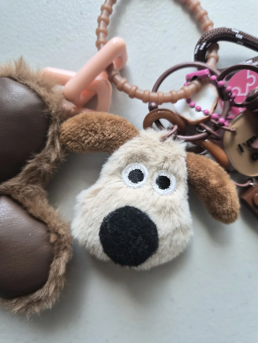 Plush Dog Heart Keychain Bag Charm - Brown